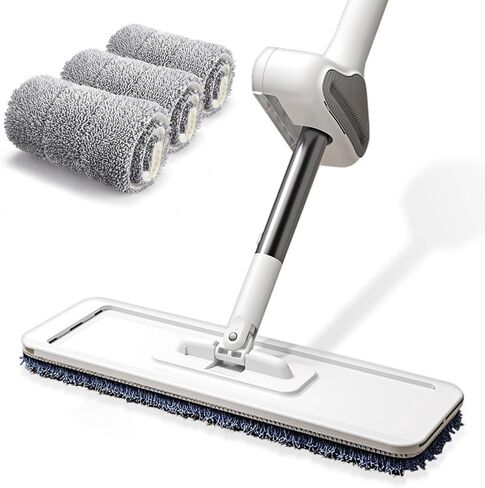 Microfiber Mop 15'', Floor Mop with 4 Washable Pads, Flat Mop with Adjustable Handle for Laminnate Tile Floors, Wet & Dust Use for Floor Cleaning in Saudi Arabia