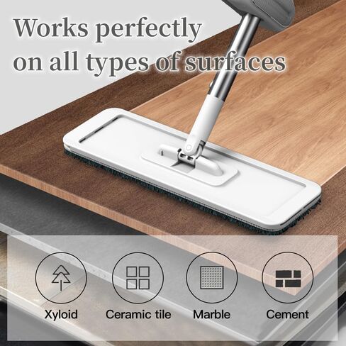 Microfiber Mop 15'', Floor Mop with 4 Washable Pads, Flat Mop with Adjustable Handle for Laminnate Tile Floors, Wet & Dust Use for Floor Cleaning in Saudi Arabia