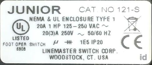 Linemaster Junior 121-S Foot Switch, Single Pedal, Momentary, SPDT, Black, 20A 1HP 125-250 VAC, 20(3) A 250V 50/60 Hz. in Saudi Arabia