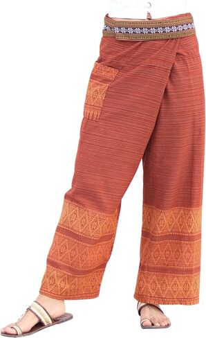 RaanPahMuang Striped Cotton Thai Fisherman Wrap Pants Thai Stamped Art Print in Saudi Arabia