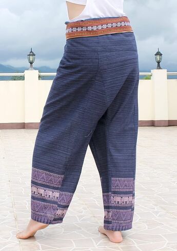 RaanPahMuang Striped Cotton Thai Fisherman Wrap Pants Thai Stamped Art Print in Saudi Arabia