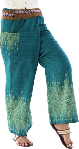 RaanPahMuang Striped Cotton Thai Fisherman Wrap Pants Thai Stamped Art Print in Saudi Arabia
