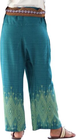 RaanPahMuang Striped Cotton Thai Fisherman Wrap Pants Thai Stamped Art Print in Saudi Arabia