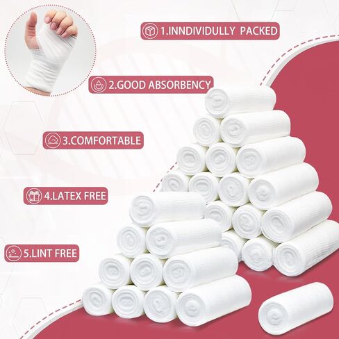 32 Pack Gauze Rolls Bandages 4 " x 4.1 yd Premium Quality Lint and Latex-Free Conforming Stretch Bandages Designed for Effective Wound Care for Wound Dressing Support (Individually Packed) in Saudi Arabia