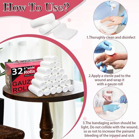 32 Pack Gauze Rolls Bandages 4 " x 4.1 yd Premium Quality Lint and Latex-Free Conforming Stretch Bandages Designed for Effective Wound Care for Wound Dressing Support (Individually Packed) in Saudi Arabia