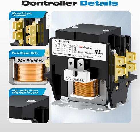 AC Contactor, Malictele 2 Pole 40 Amp 24V Coil Air Conditioner Contactor HVAC Contactor for AC Unit Outdoor Compatible Condenser Compressors Refrigeration Systems Motors etc in Saudi Arabia