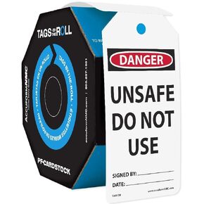 Accuform TAR150 Tags by-The-Roll General Safety Tags, Legend "Danger Unsafe DO NOT USE", 6.25" Length x 3" Width x 0.010" Thickness, PF-Cardstock, Red/Black on White (Pack of 250)