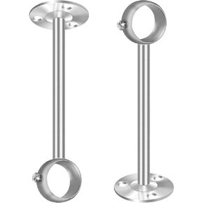 8 Inch Ceiling Curtain Rod Brackets, Stainless Steel Ceiling Mount Curtain Rod Bracket Curtain Rod Hooks, Heavy Duty Ceiling Curtain Rod Holder for 1 Inch Drape Poles, 2 Pack, Silver