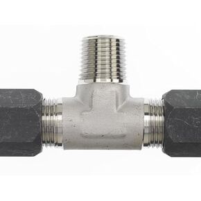 Brennan Industries C2601-06-06-04-FG Forged Steel Tee Flareless Bite Type Fitting, 3/8" Bite Type Tube x 3/8" Bite Type Tube x 1/4"-18 Male NPTF
