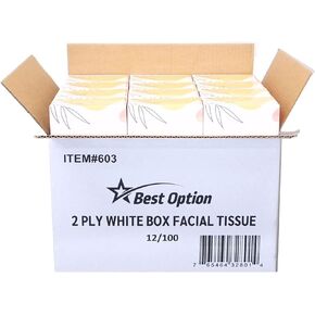 Soft 2-Ply Facial Tissue, White, 100-Count Box | Professional, Gentle and Durable | Great for Bathroom, Office, Business, School (1,200 Tissues, Bulk Pack of 12-Boxes)