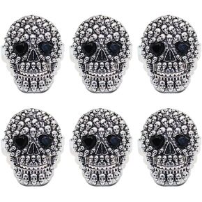 Halloween Napkin Rings Set of 6,Rhinestone Skeleton Head Skull Napkin Holder Rings for Holiday Party Dinner Wedding Banquet Dinning Table Settings Decoration (Silver, 1.4inch)