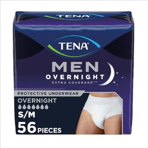 TENA Incontinence Underwear for Men, Overnight Absorbency, Extra Coverage, Small/Medium - 56 Count