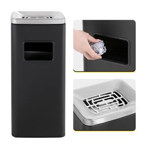 Dyna-Living Commercial Outdoor Trash Can with Lid Stainless Steel Large Round Garbage Container Silver Garbage Can Tall Garbage Bin Metal Trash Can for Patio