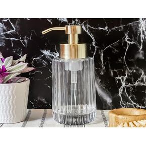 Glass Foaming Soap Dispenser - Vintage 12 oz. Fluted Glass Hand Soap Dispenser Bottle with Metal Foaming Pump Gold - Foam Hand Soap Dispenser