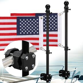 Boat Flag Pole Kit 2Pack, 12 x 18 Embroidered American Flag for Boat with Pole, No Drilling Boat Flag Pole Rod Holder Mount for Pontoon Boat Accessories Heavy Duty