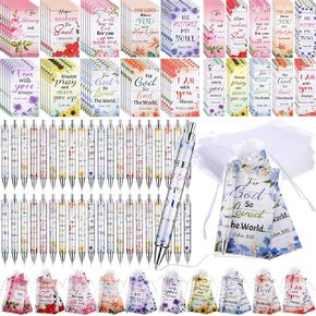 200 Pcs Bible Gifts Set Include 50 Bible Verses Notebooks 50 Christian Bookmarks 50 Scripture Ballpoint Pens 50 White Organza Bags for School Office Church Motivational Gift (Colorful)