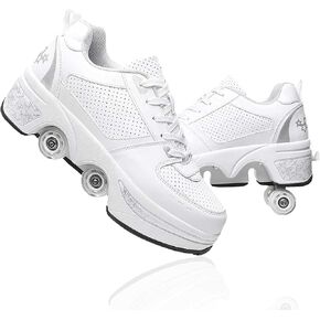 Roller Skate Shoes for Men, Double-Row Deform Wheel Automatic Walking Shoes, Retractable Roller Skate, Shoes with Wheels, Skating Shoes for Outdoor Fun & Fitness