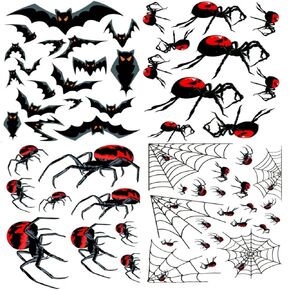 59Pcs Halloween Window Clings, 4 Sheets Halloween Bats Spiders Window Wall Stickers, Halloween Window Decorations Wall Decor for Halloween Party Supplies