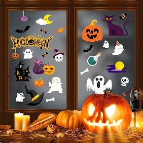 Halloween Pumpkin & Ghost Window Clings for Kids - Reusable Stickers, 6 Sheets of Cute and Removable Designs