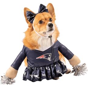 NFL New England Patriots Officially Licensed Cheer Dog Costume Includes Dress with Faux Stuffed arms and Tinsel pom-poms and Satin Bow Headband (Large)