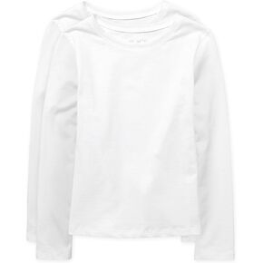The Children's Place Girls' Long Sleeve Basic Layering T-Shirt, Ruby 2-Pack