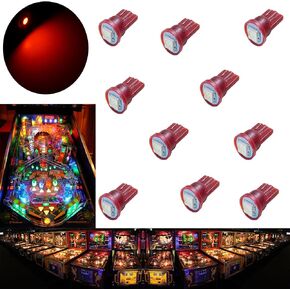 PA LED 10PCS #555 T10 1SMD LED Wedge Pinball Machine Light Top View Bulb Red-6.3V