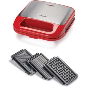 Betty Crocker 3-in-1 Indoor Grill, Sandwich/Panini Press & Waffle Maker Plus, Electric Grill Indoor with Interchangeable Non-Stick Plates, 750 Watts, BC-4965S, Silver