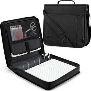 Zannaki 3 Inch 3 Ring Zipper Binder with Shoulder Strap & Handle, Zippered Three D-Ring Binder Organizer for Middle School Supplies, Multi-Pocket Zip Up Binder Bag, Black