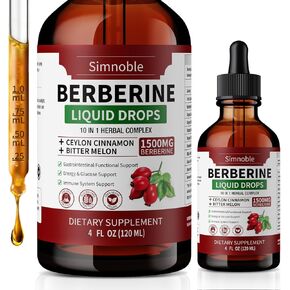 4 Fl Oz Berberine Supplement - 1500mg Organic Berberine Liquid Drops with Turmeric, Bitter Melon, Ceylon Cinnamon, 98% Absorption, Suitable for Women,Men, 10 Natural Ingredients