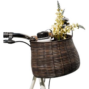 Durable Outdoor Bike Basket for Front of Bicycle – Fits Most Bikes, Easy Installation, Woven Poly Rattan, Two-Tone Brown
