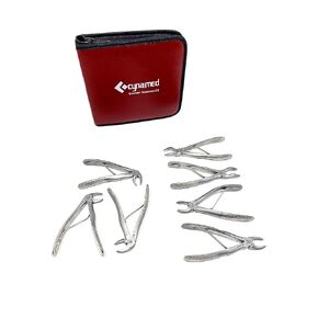 Cynamed Dental Tooth Pedodontic Extracting Forceps Set of 7 with Storage Case - Premium Stainless Steel - Included Sizes: 217 218 219 220 221 222 223