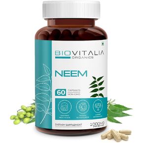 Biovitalia Plant Based Neem 1000mg Capsule for Men & Women | Dietary Supplement | Support Healthy & Promote Detoxification - 60 Vegan Capsules