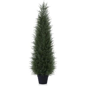 Artificial Cedar Topiary Tree for Outdoor,4FT Tall Faux Cedar Pine Trees,Potted Fake Cypress Plant with UV Resistant Leaves for Front Door Decor,Porch,Garden,Entryway, Set of 2