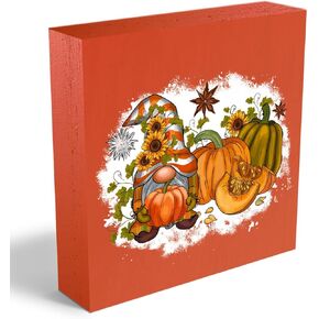 Fall Decor Gnome Pumpkin Fall Leaves Wood Box Sign, Fall Decorations for Home, Farmhouse Decor Gnomes Decorations for Home, Country Wooden Signs Thanksgiving Decor, Desk Home Decor Decorations 5 x 5