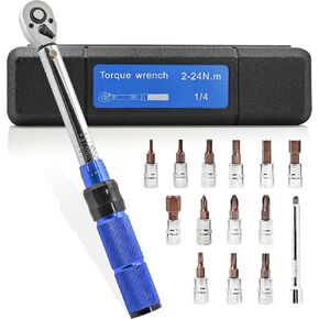 1/4-Inch Drive Click Torque Wrench, 22pcs Bike Torque Wrench Set 2-24Nm, Dual-Direction Adjustable 72 Tooth Click Torque Wrench Set for Bicycle Maintenance