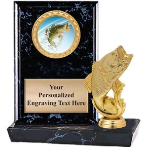 Crown Awards 6"X6" Fish Largemouth Bass Plaque Award, Fishing Largemouth Bass Trophy with Custom Engraving, Prime