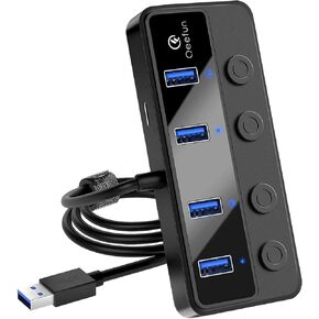 Qeefun 𝟏𝟎𝐆𝐛𝐩𝐬 USB 3.2 Hub with 4 USB A Ports, USB 3.2 Gen 2 Splitter,4ft Extented Long Data Cable and Type-C Power Port, for Mini PC, MacBook Air, Dell XPS, Lenovo Thinkpad, MacBook Pro, HP