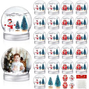 48 Sets Christmas Plastic Snow Globes Kit Includes 48 Clear Snow Globe, 96 Mini Xmas Trees, 48 Miniature Snowman and Santa Claus with Artificial Snow for DIY Crafts Home Winter Decor (Ball) in Kuwait