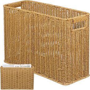 DOITOOL Hand-Woven Magazine Holder: Large Magazine Rack Magazine Wicker Basket - Magazine File Holder Mail Organizer Bin for Magazines, Books, Newspapers for Home, Office