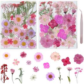 70PCS Dried Pressed Flowers for Crafts, Dried Flower Leave Natural with Tweezer for Resin Mold Scrapbooking DIY, Epoxy Resin Jewelry Molds, Candle, Soap Making, Nails Décor