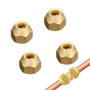 3/8" Brass Flare Nut,4 PCS Brass SAE 45 Degree Flare Tube Fitting,Brass Pipe Fitting Air Conditioner Copper Tube Extension Butt Copper Tube Flare Nut