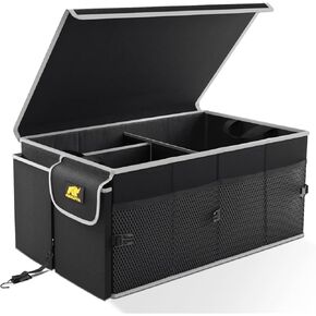 MIKKUPPA Car Trunk Organizer - Collapsible Trunk Organizer Sturdy Trunk Storage Organizers Car Trunk Organizer with Lid, for SUV Auto Truck Van with Adjustable Straps and Non Slip Bottom (Black)