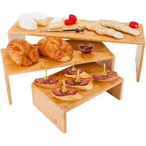 Restaurantware 12 x 24 x 8 Inch Shelf Riser 1 Rectangle Wood Display Riser - 3 Tier Durable For Themed Parties And Events Birthday Restaurant Or Catered Events