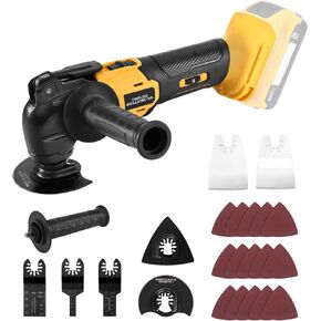 Cordless Oscillating Tool, Brushless Orbiting Tool Compatible with De-Walt 20V Battery, 23 PCS Multi-Tool Kit with Auxiliary Handle for Cutting, Scraping, Sanding, 6 Variable Speed (Tools Only)