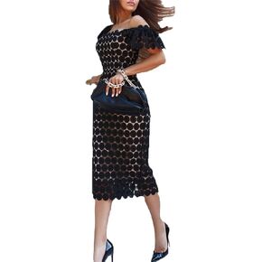 Elegant Lace Commuter Mid Waist Slim Dress Temperament Crochet Medium Long Cocktail Prom Evening Gowns
