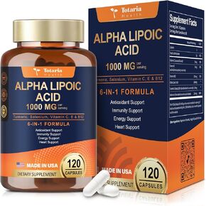Alpha Lipoic Acid - 1000mg ALA Supplement Capsules for Neuropathy Supports Liver Detox, Nerve Health, Antioxidant, Metabolism and Cell Energy, Anti-Aging - Non-GMO, Gluten Free, Vegan Safe