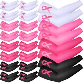 Ramede 20 Pairs Breast Cancer Sports Arm Sleeves Pink Ribbon Football Sports Compression for Volleyball