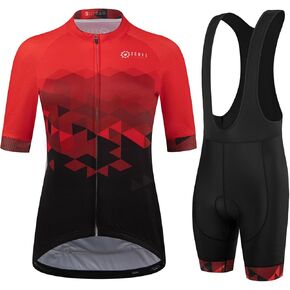 GCRFL Women's Cycling Jersey Set Short Sleeves Bike Jersey Zipper Pocket Bicycle Shorts with 4D Padded, Cycling Clothes Women