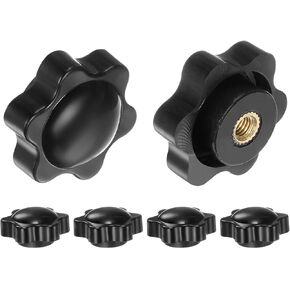 HARFINGTON 6pcs Star Knobs M8 Female Thread 32mm 6-Point Plastic Head Brass Insert Non-Through Hole Screw-in Threaded Hand Knob Clamping Handle, Black
