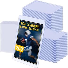 200 Card Sleeves Top Loads for Cards, Toploads for Cards, Baseball Card Sleeves Hard Plastic, 3" x 4" Baseball Card Protectors, Trading Card Sleeves Card Holder (100 Hard Sleeves + 100 Clear Sleeves)